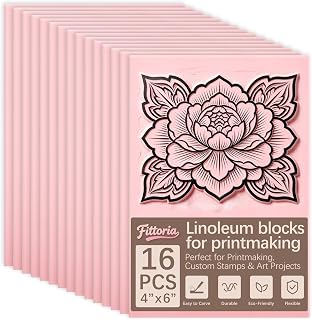 16Pcs 4x6 Inch Soft Linoleum Blocks, Premium Rubber Linocut Carving Blocks Ideal for Stamp Carving, Relief Printing and Various DIY Art Craft Creations