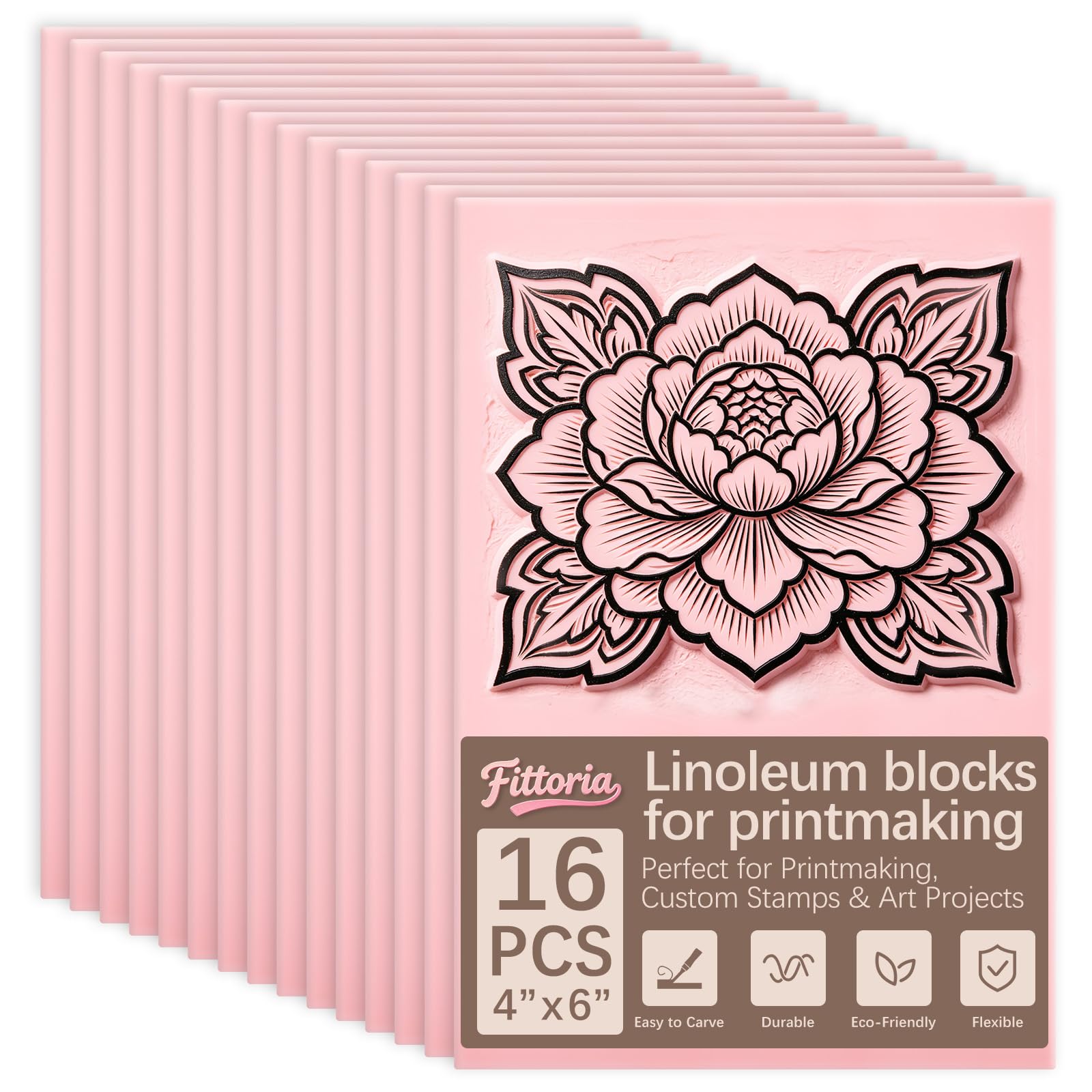 16Pcs 4x6 Inch Soft Linoleum Blocks, Premium Rubber Linocut Carving Blocks Ideal