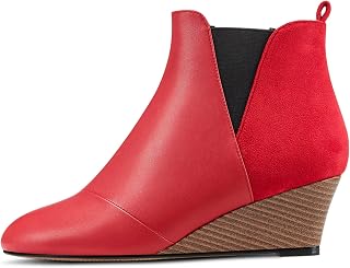 HDEUOLM Women's Medium Wedge Heel Round Toe Cap Ankle Boots Slip-on Wedding Cute 5 cm Heels Shoes