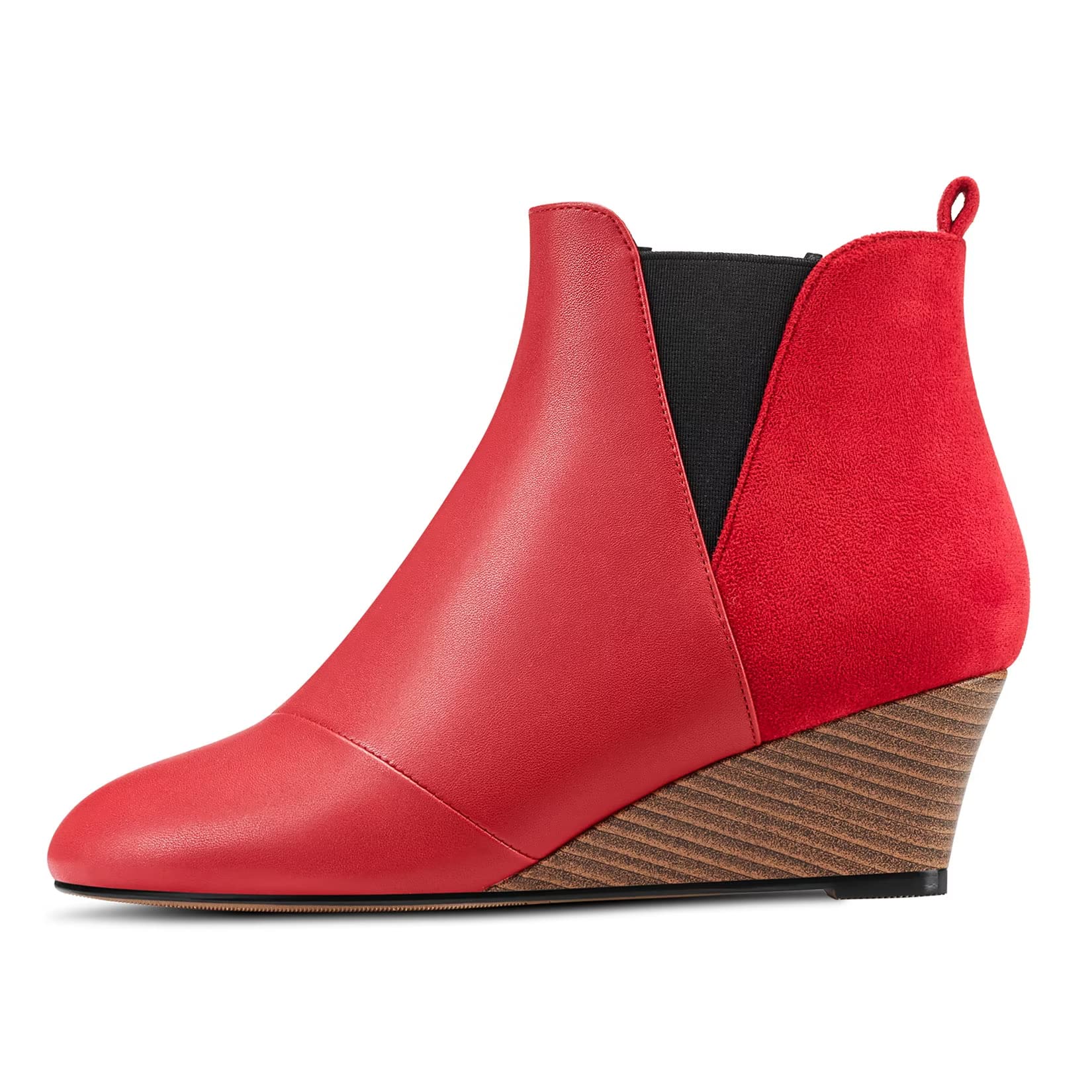 HDEUOLM Women's Medium Wedge Heel Round Toe Cap Ankle Boots Slip-on Wedding Cute