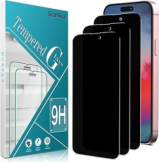 Slanku 3 Pack Privacy Screen Protector for iPhone 15 Plus Tempered Glass