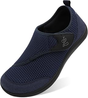 JIASUQI Mens Wide Diabetic Shoes Barefoot Breathable Walking Shoes Adjustable Zero Drop Sneakers for Wide Width Arthritis Edema Feet