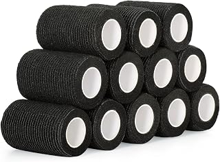 SEADESKY 12 Rolls Vet Wrap Horses Self Adhesive Bandage Tape 7.5cm x 4.5m | Elastic Cohesive Bandages Wrap for Wrist Ankle Self Adherent Bandages Pet Vet Wrap for Dogs Horses Football Sock Wrap (Black)