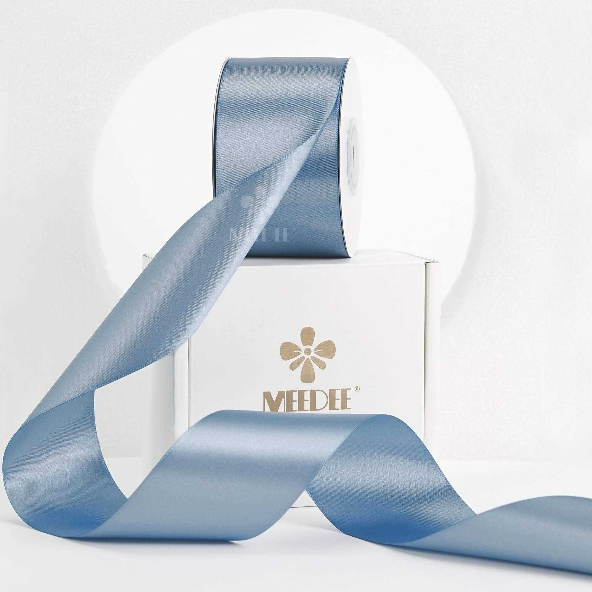 MEEDEE Dusty Blue Satin Ribbon 2 Inch Dusty Blue Ribbon Lux Double Faced Ribbons