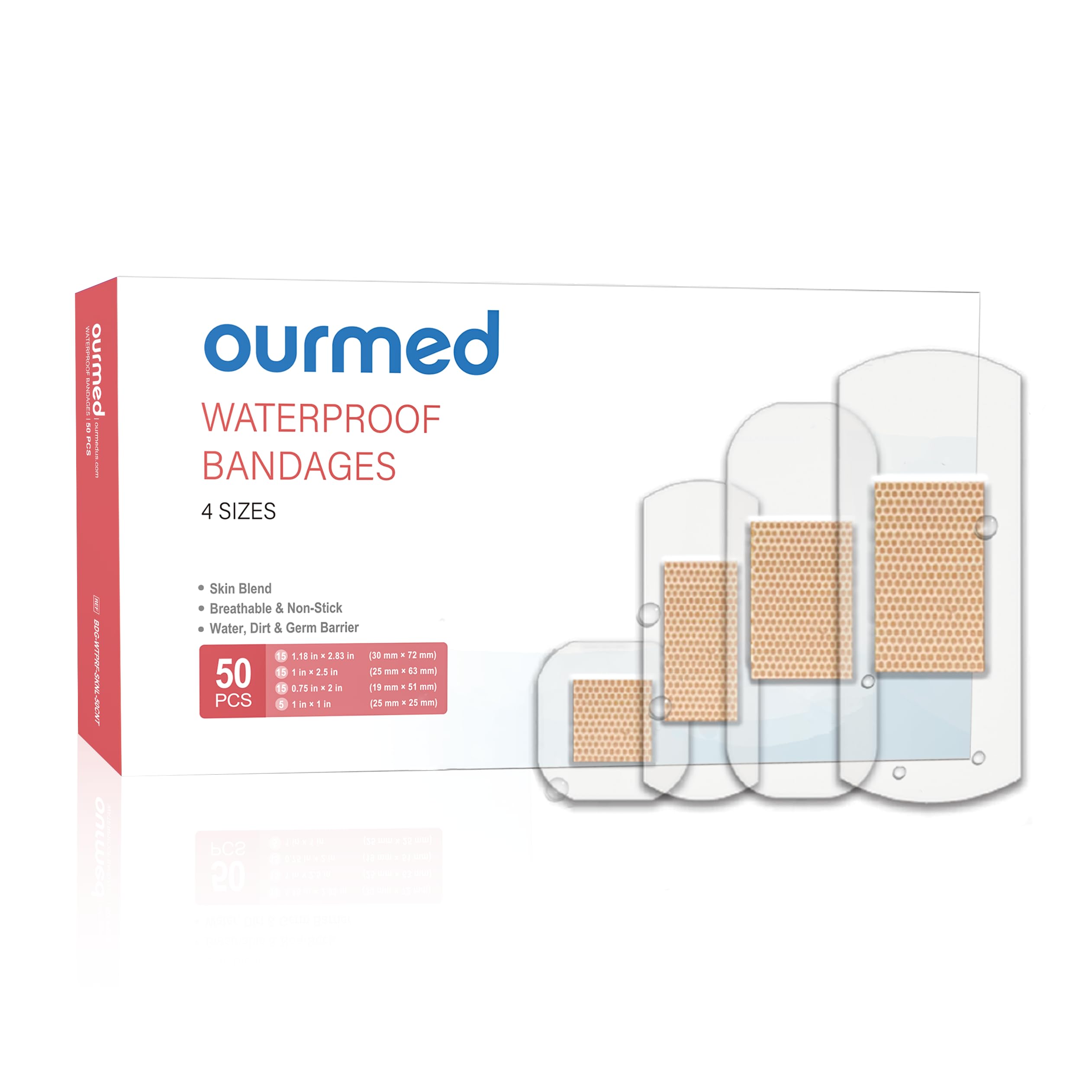 Ourmed Waterproof Plasters, Adhesive Plasters for Shower & Bath, 50 Pack | Water