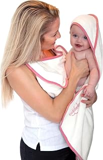 Cuddledry Hands Free Baby Bath Towel | Luxuriously Soft Bamboo & Cotton Hooded Baby Towel | Apron Towel for Safe Babies Bathtime | Perfect Newborn Gift | Pink Edging