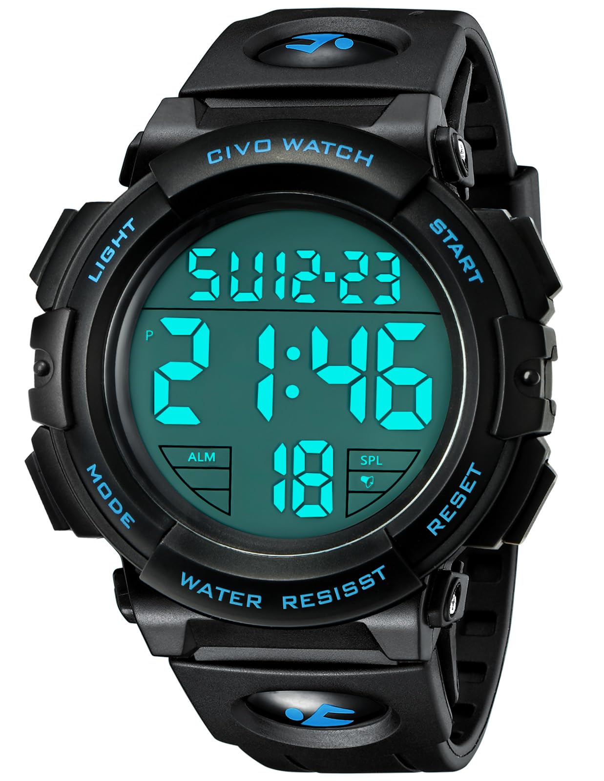 CIVO Men's Digital Sport Watch: Oversized Big Numbers LCD Backlight - Read Time 