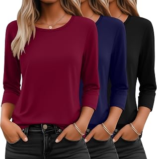 Ficerd 3 Women's 3/4 Sleeves Crew Neck Tops