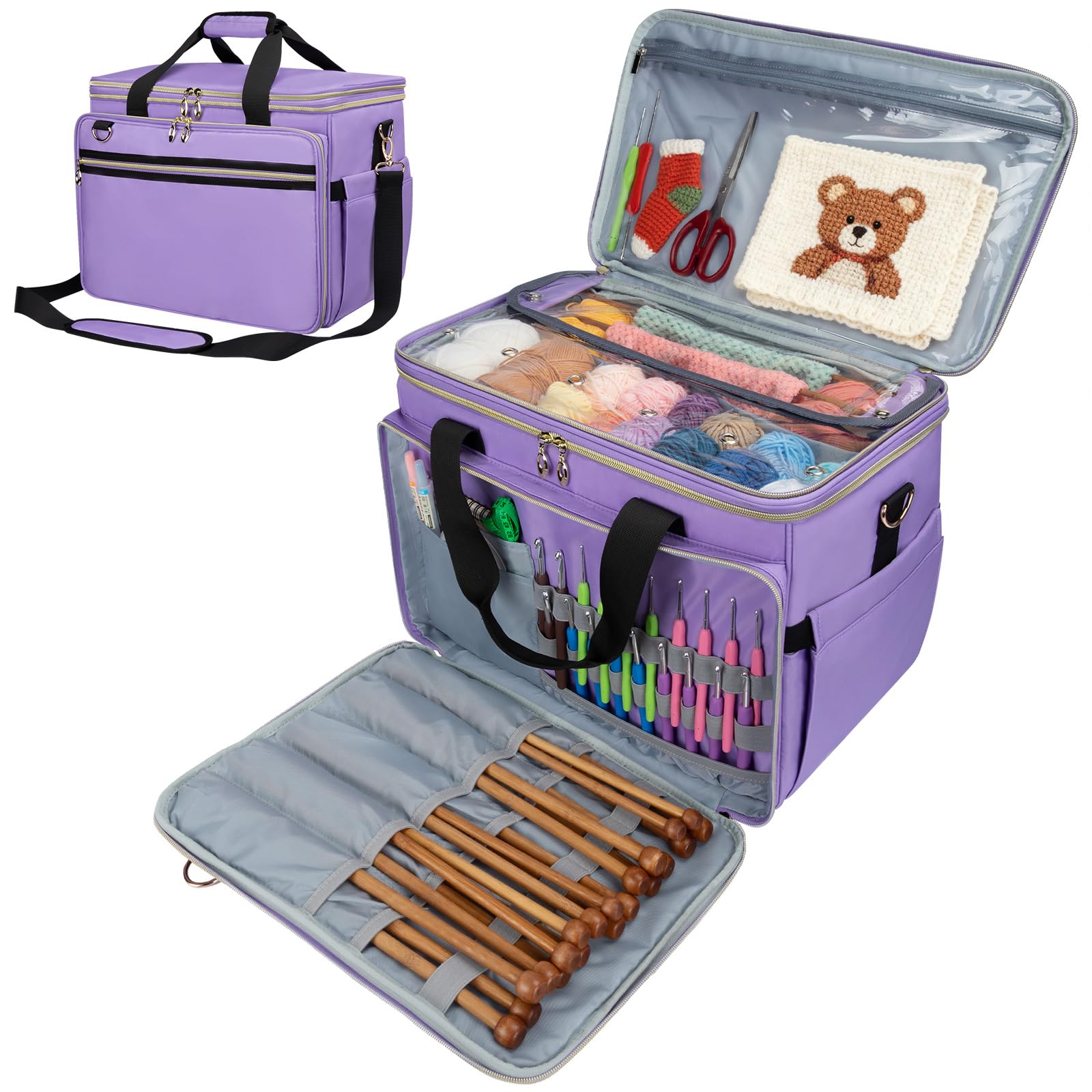 Anitor Large Crochet Bag Knitting Bag Yarn Storage Tote, Yarn Bag, Purple | Clea