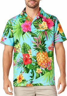 King Kameha Men’s Hawaiian Shirt Short Sleeve – Aloha Summer Shirt with Pineapple Print, Lightweight and Easy Care
