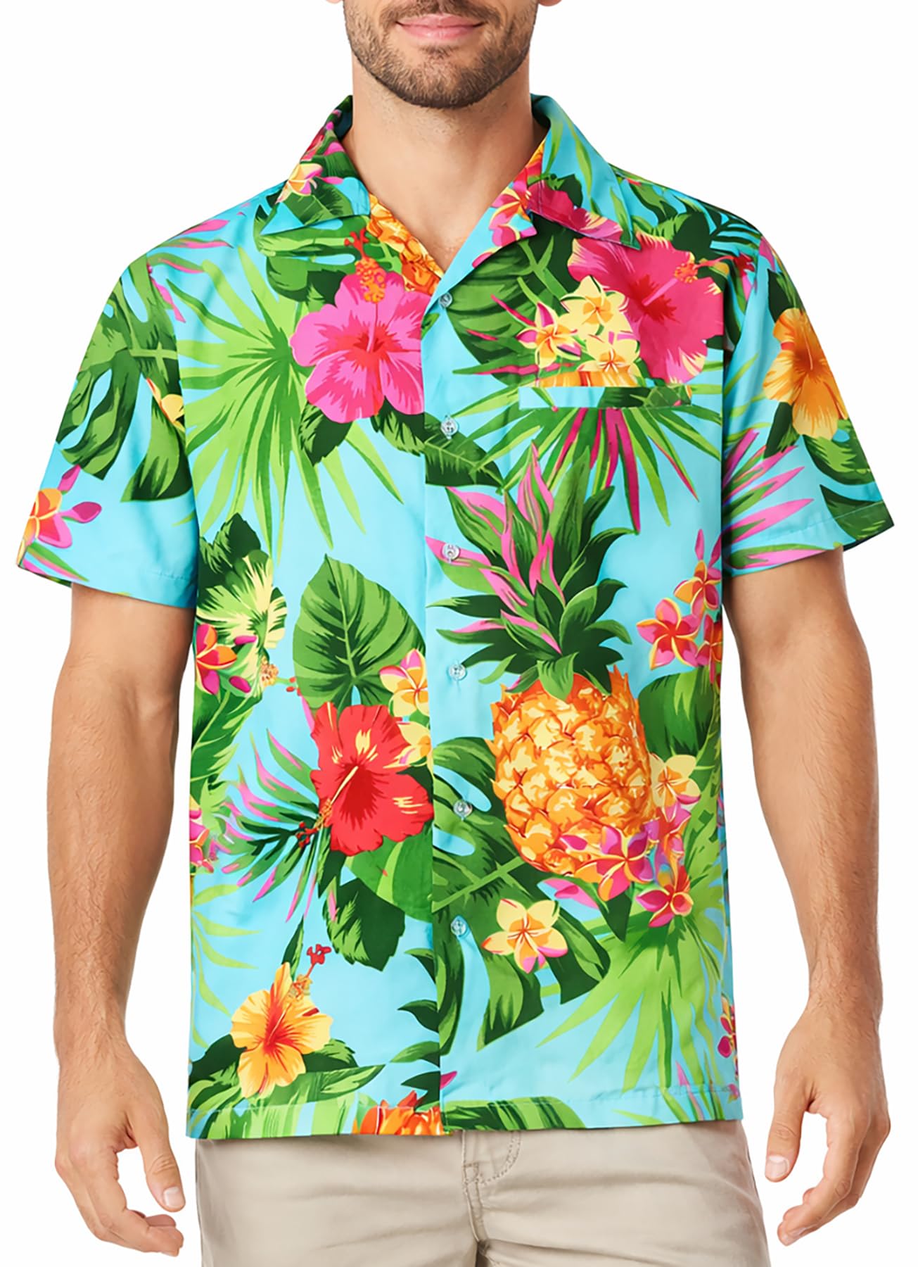 King Kameha Men’s Hawaiian Shirt Short Sleeve – Aloha Summer Shirt with Pineappl