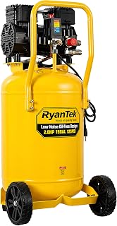 RyanTek 15-Gallon Air Compressor, 2HP, Quiet 66dB, 4.5CFM@90PSI | Oil-Free, Twin Cylinder, for Inflation, Nail Guns,Auto Repair, Painting, Woodworking and Home Use(Maximum Pressure 125 PSI)