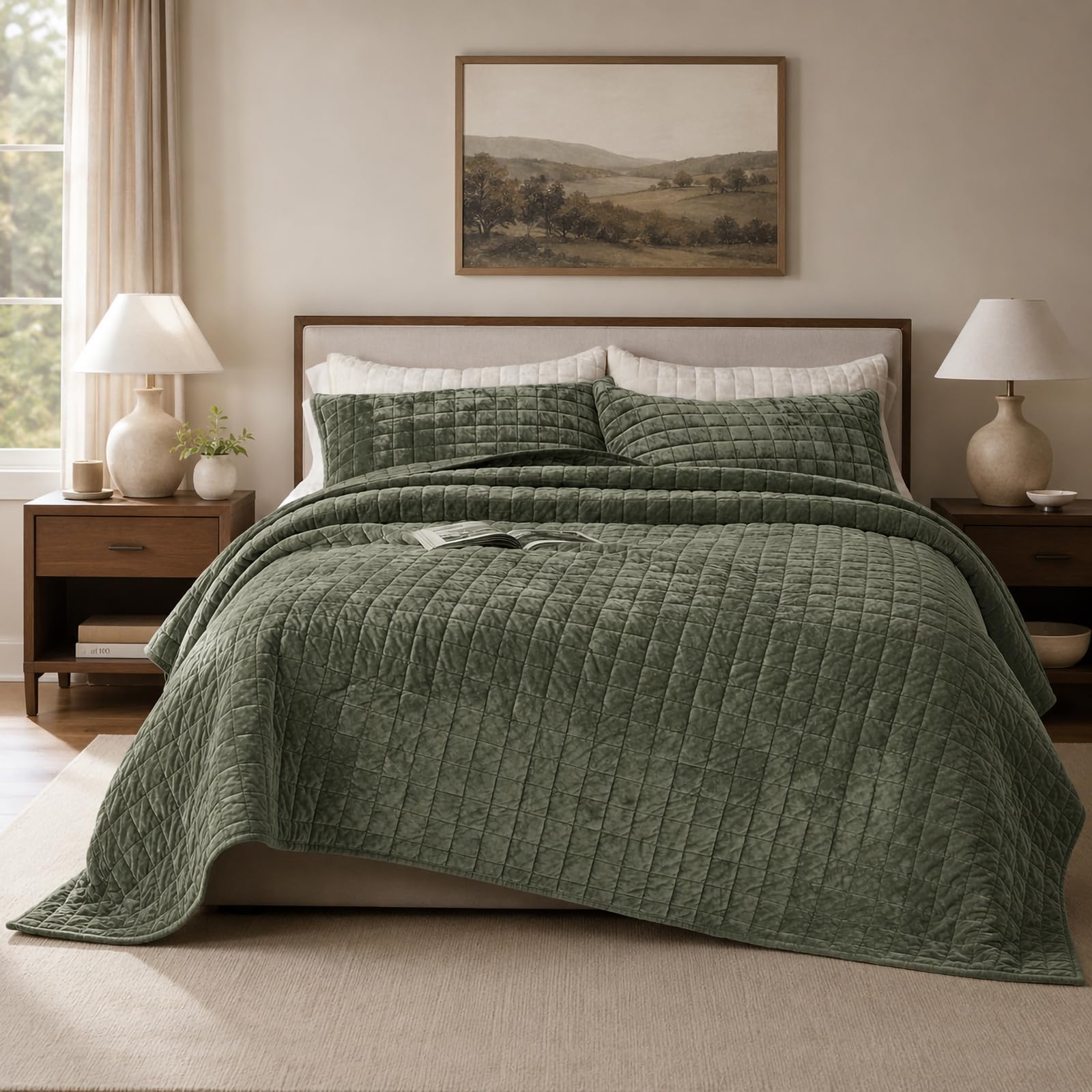 Quilt Set Oversized King Size 120x128 Luxurious Velvet Bedding Sets with 2 Pillo