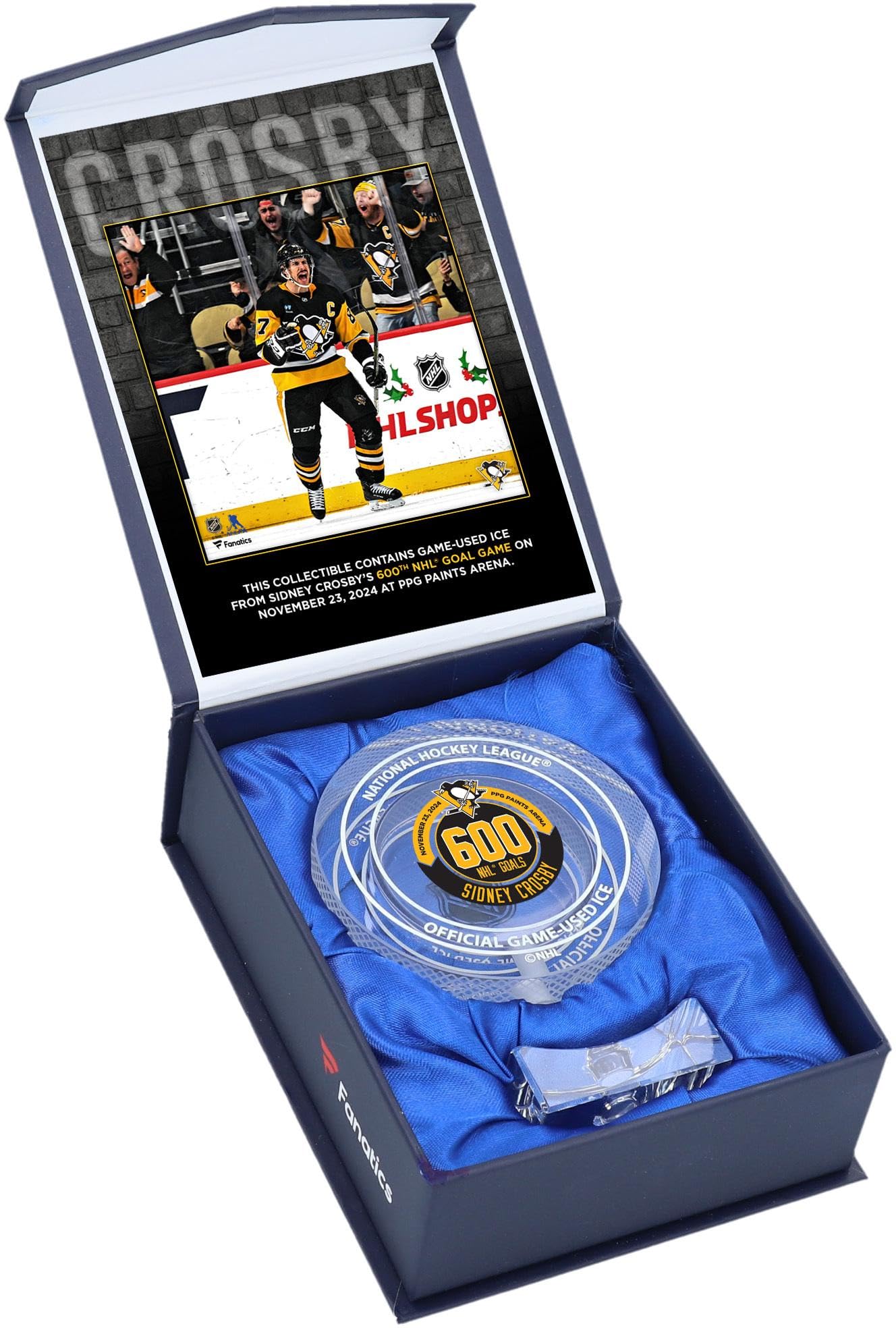 Sidney Crosby Pittsburgh Penguins 600th NHL Goal Crystal Puck - Filled with Game