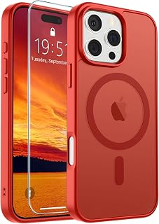 SUPFINE iPhone 16 Pro Max Magnetic Case (Compatible with MagSafe) [Military Grade Drop Protection] Slim Translucent Matte Shockproof with Anti-Fingerprint Phone Case (Red)