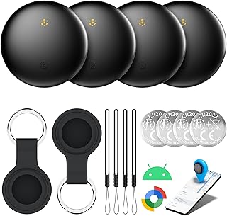 Air Tracker Tags-4 Pack Bluetooth Smart Tracker for Android & Samsung | 3-Year Battery Life, IP66 Waterproof,100db, Item Finder for Keys, Wallet, Luggage. Works with Google Find Hub.