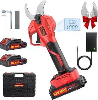 ANTTCTIG Electric Pruning Shears, 2.56'' Opening, 2 Batteries&Spare Blades | Battery Powered Cordless Branch Cutter, 2 Modes, SK5 Blades, LCD Display, Electric Pruner for Garden Tree Flower Trimming,Red