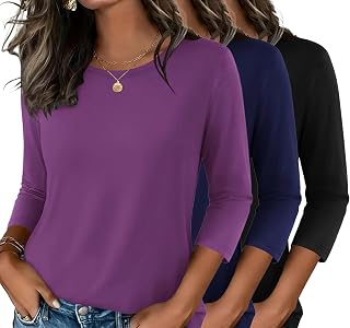 Zeagoo Women Casual 3/4 Sleeve Round Neck Cute Tunic Tops Basic T Shirts Work Blouses