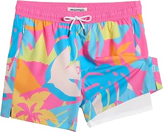 maamgic Men's 5.5 Inches Swim Trunks with Compression Lining Quick Dry Beach Shorts with Zipper Pockets