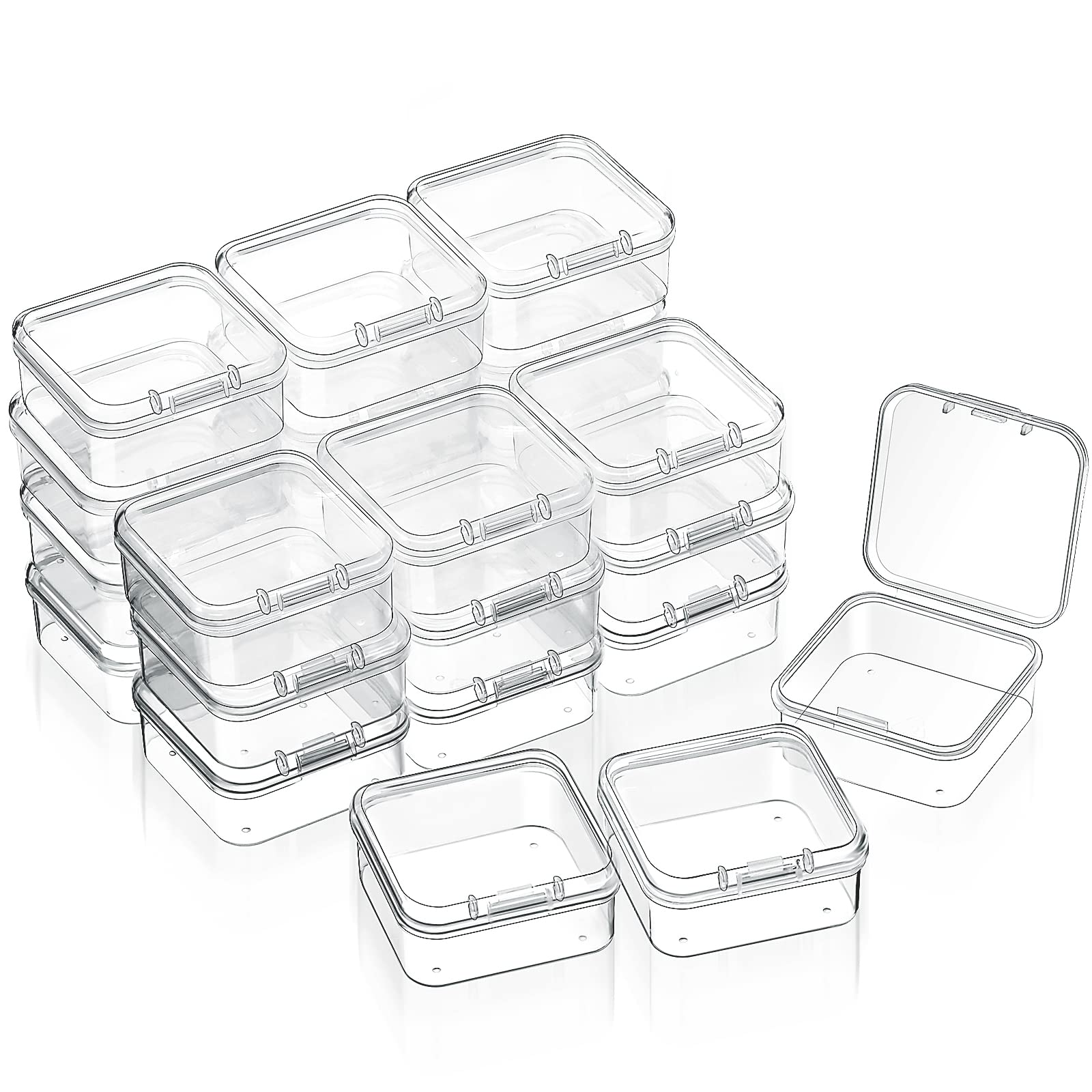 SATINIOR 24 Pcs Small Clear Plastic Container Box, 1.7 x 1.7 x 0.8 in | Small Be