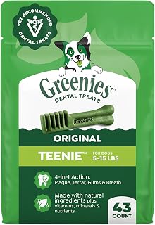 Greenies Teenie Original Natural Dental Dog Treats, Chicken, 43 Count | Veterinarian-recommended, supports oral health & freshens breath, clean to gumline, for dogs 5-15 lbs, chicken flavor