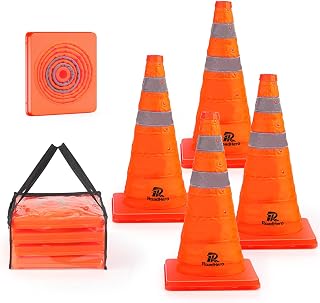 RoadHero 18 Inch 4 Pack Collapsible Traffic Safety Cones with Bag, Orange | Foldable Design for Storage, Reflective Collar Visible at Night, For Road Safety, Driving and Sport Training, Parking Lots