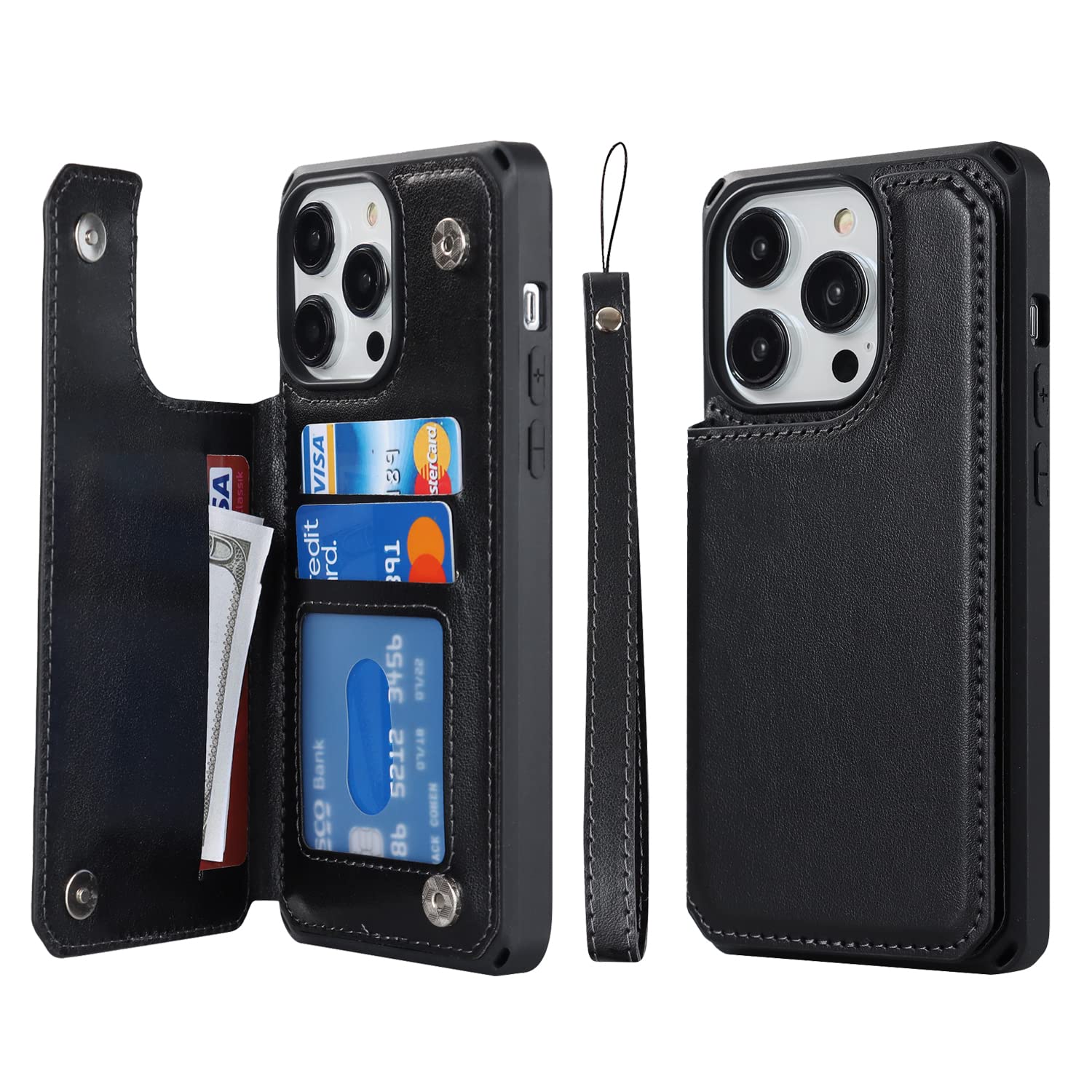 Cavor for iPhone 14 Pro Wallet Case with Card Holder for Women Men, Black