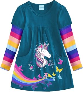 VIKITA Girls and Girls Long Sleeve Striped Cotton T-Shirt Dress, Sh7371