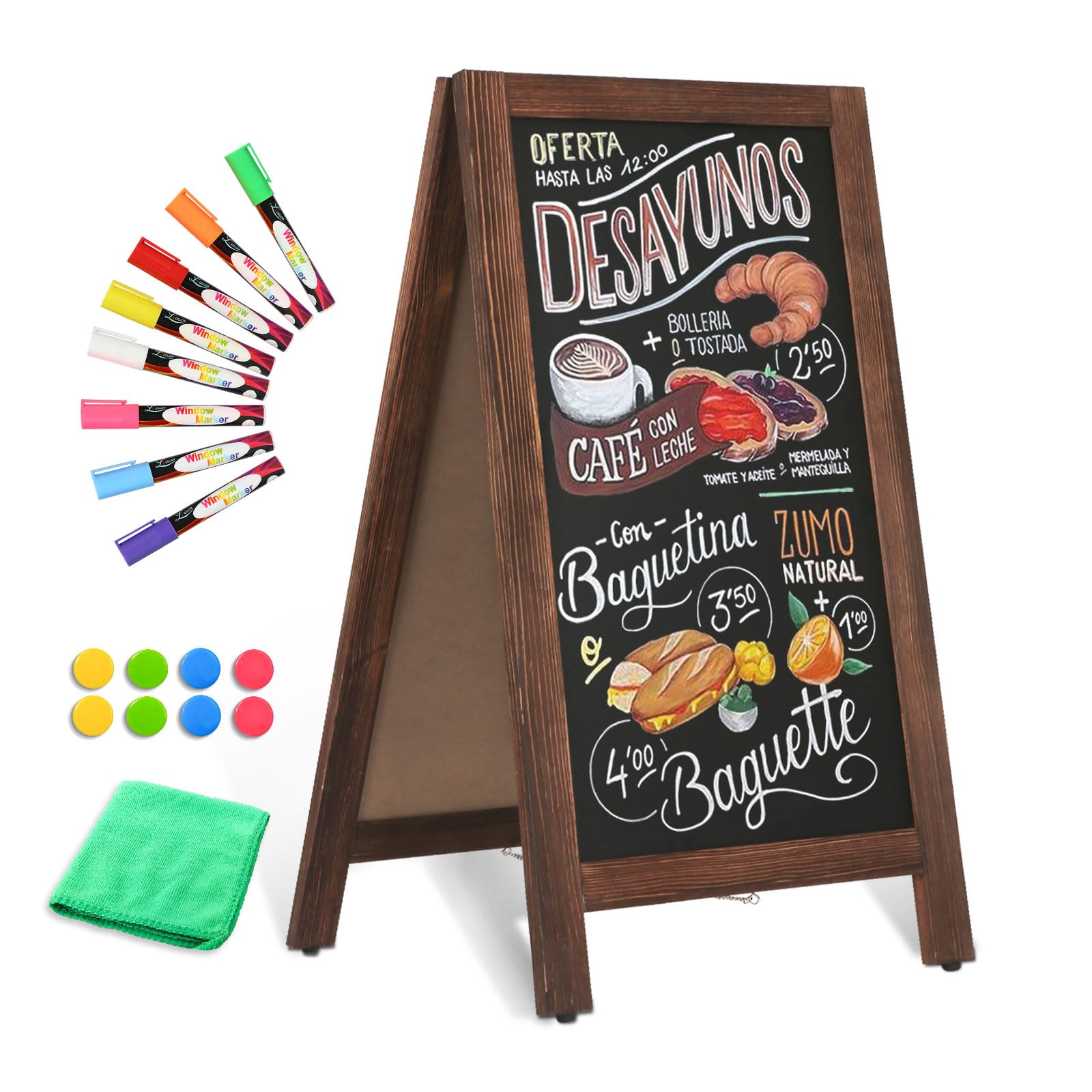AMUSIGHT Double-Sided Magnetic 40" x 20" Brown Chalk Board Sign Board | Wooden A