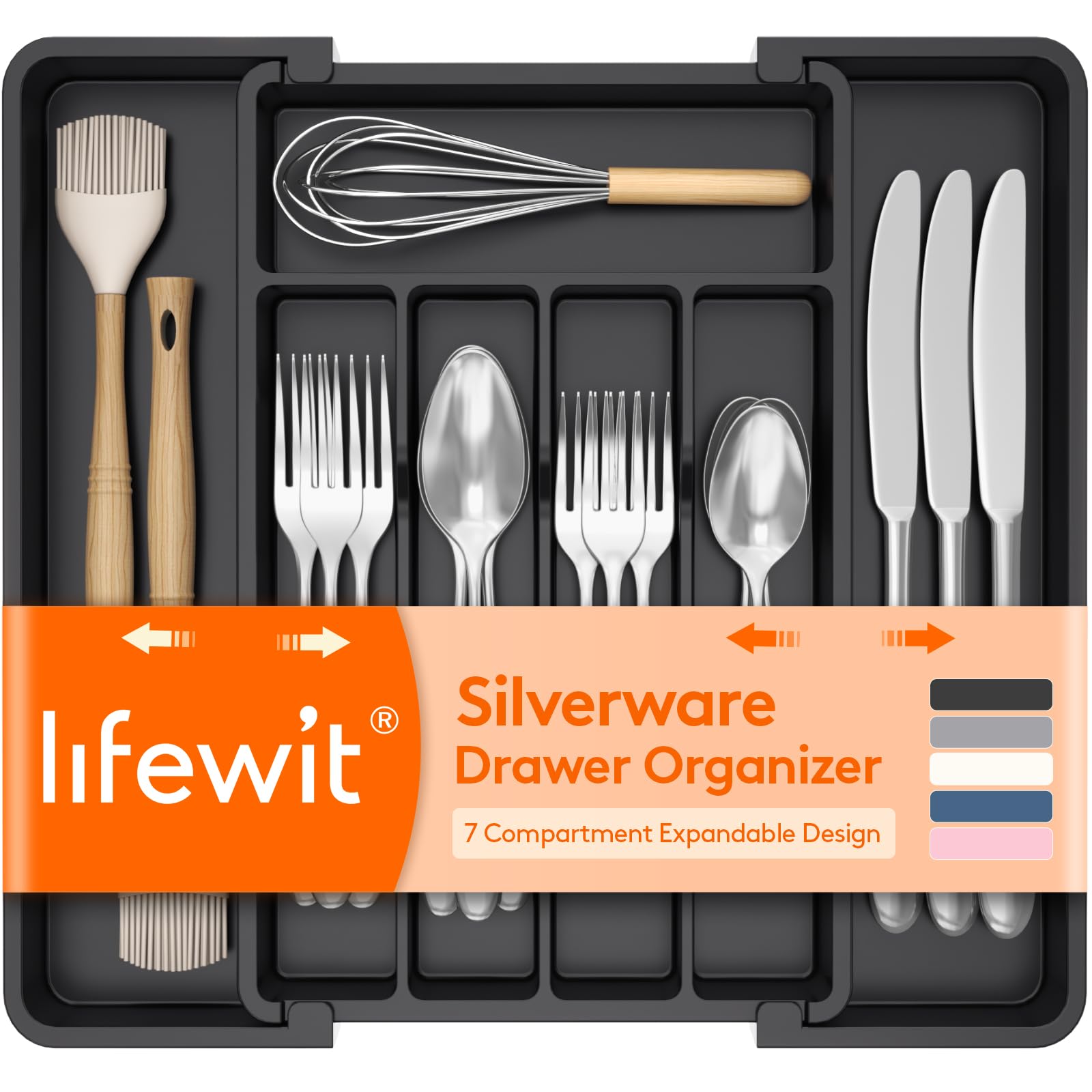 Lifewit Expandable Silverware Drawer Organizer, Kitchen Utensil Tray | BPA-free 