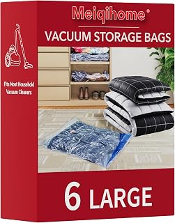 Vacuum Storage Bags 6 Large, Space Saver Sealer Bags, Airtight Compression Bags for Clothes, Pillows, Comforters, Blankets, Bedding