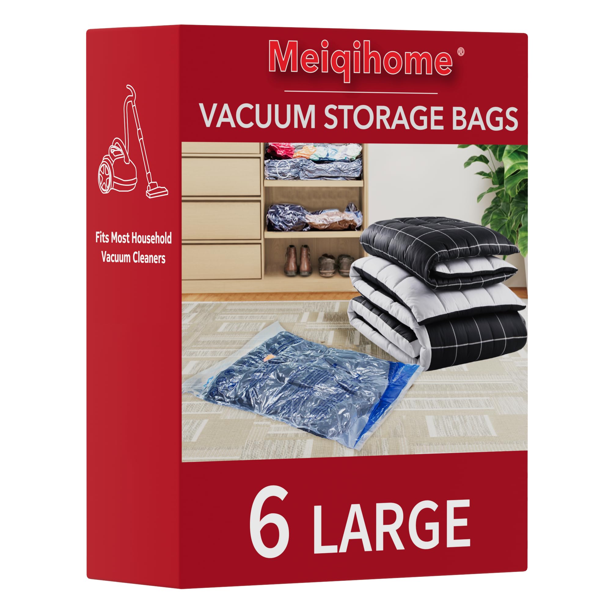 Vacuum Storage Bags 6 Large, Space Saver Sealer Bags, Airtight Compression Bags 
