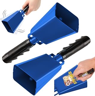 2 Pack 8 Inch Steel Cow Bell with Handles, Cheering Cowbells Noise Maker Large Steel Bell with Handles for Sports Events, Football Games, Concert, School Graduation,Party (Blue, 8“-2Pack)
