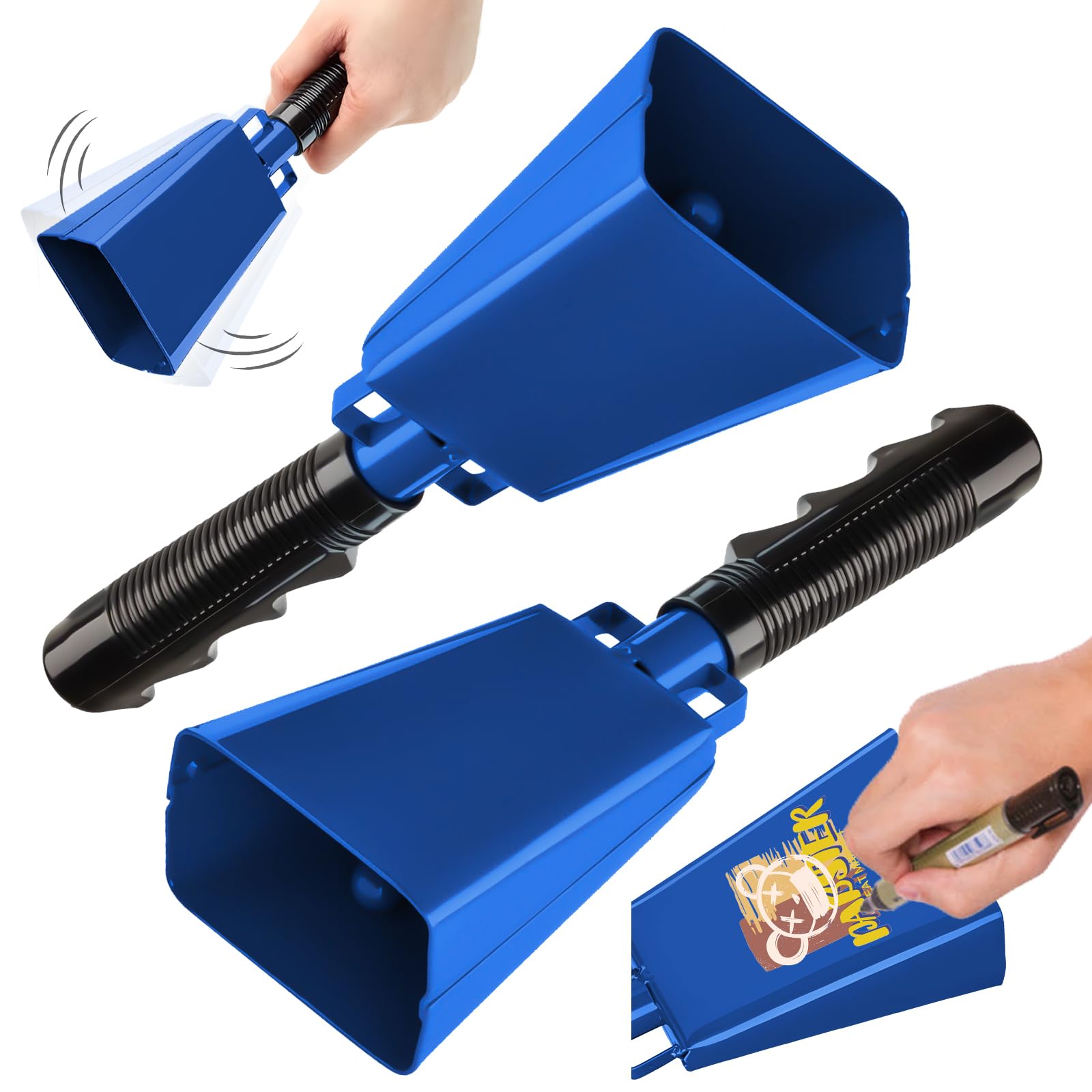 2 Pack 8 Inch Steel Cow Bell with Handles, Cheering Cowbells Noise Maker Large S