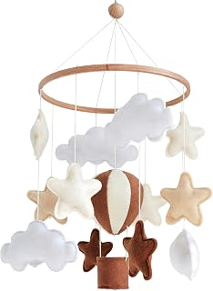 Neutral Hot Air Balloon Mobile for Crib Boho Baby Crib Mobile for Girls Boys Stars & Clouds Hot Air Balloon Baby Mobile for Crib