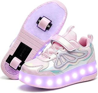 Nsasy Kids Roller Shoes Boy Girl Sneakers with Wheels Become Sport Sneaker with Led for Christmas Birthday Children Show Gift