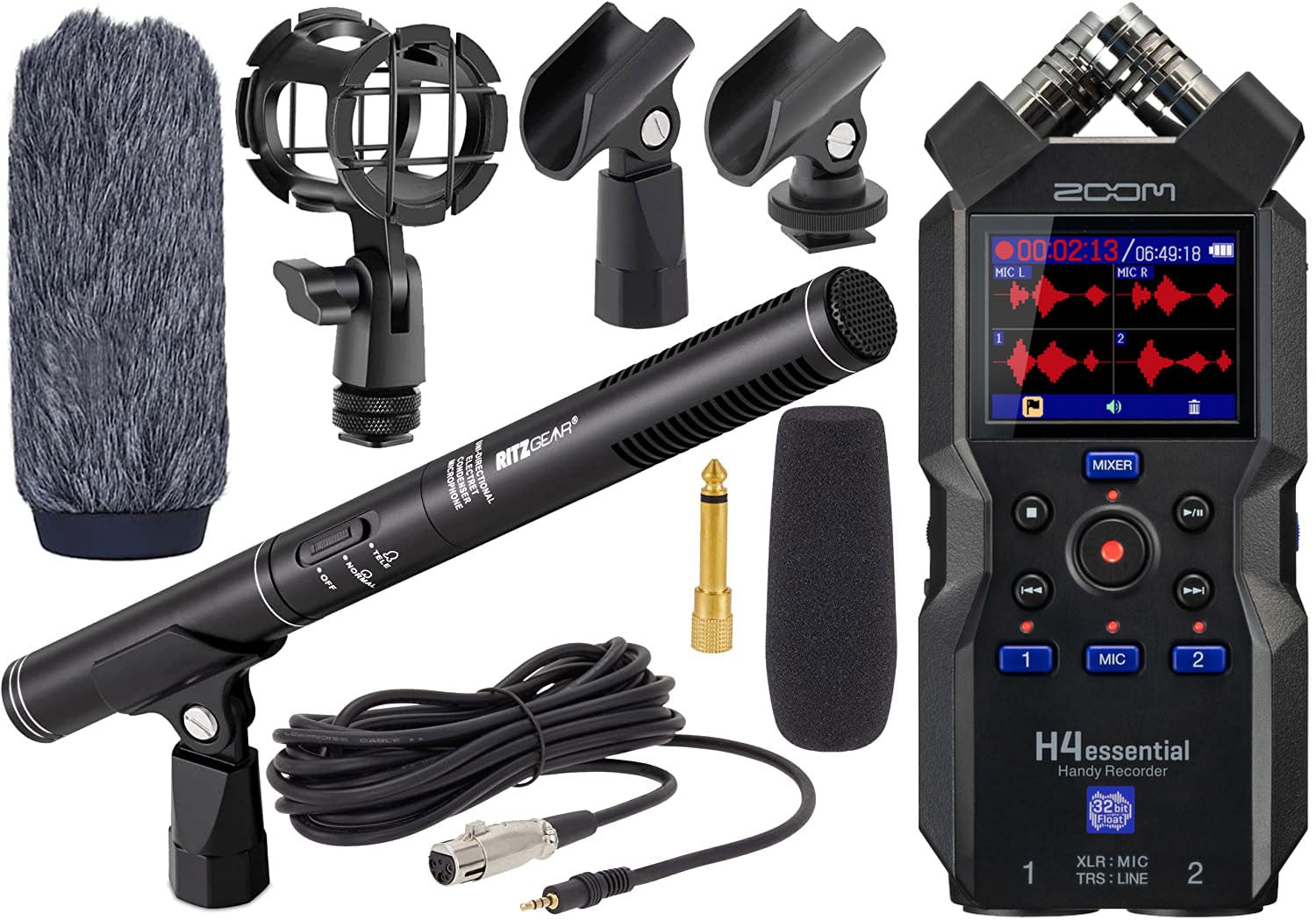 Zoom H4essential New H4n 4-Track Recorder with Ritz Gear Professional Video, Cin