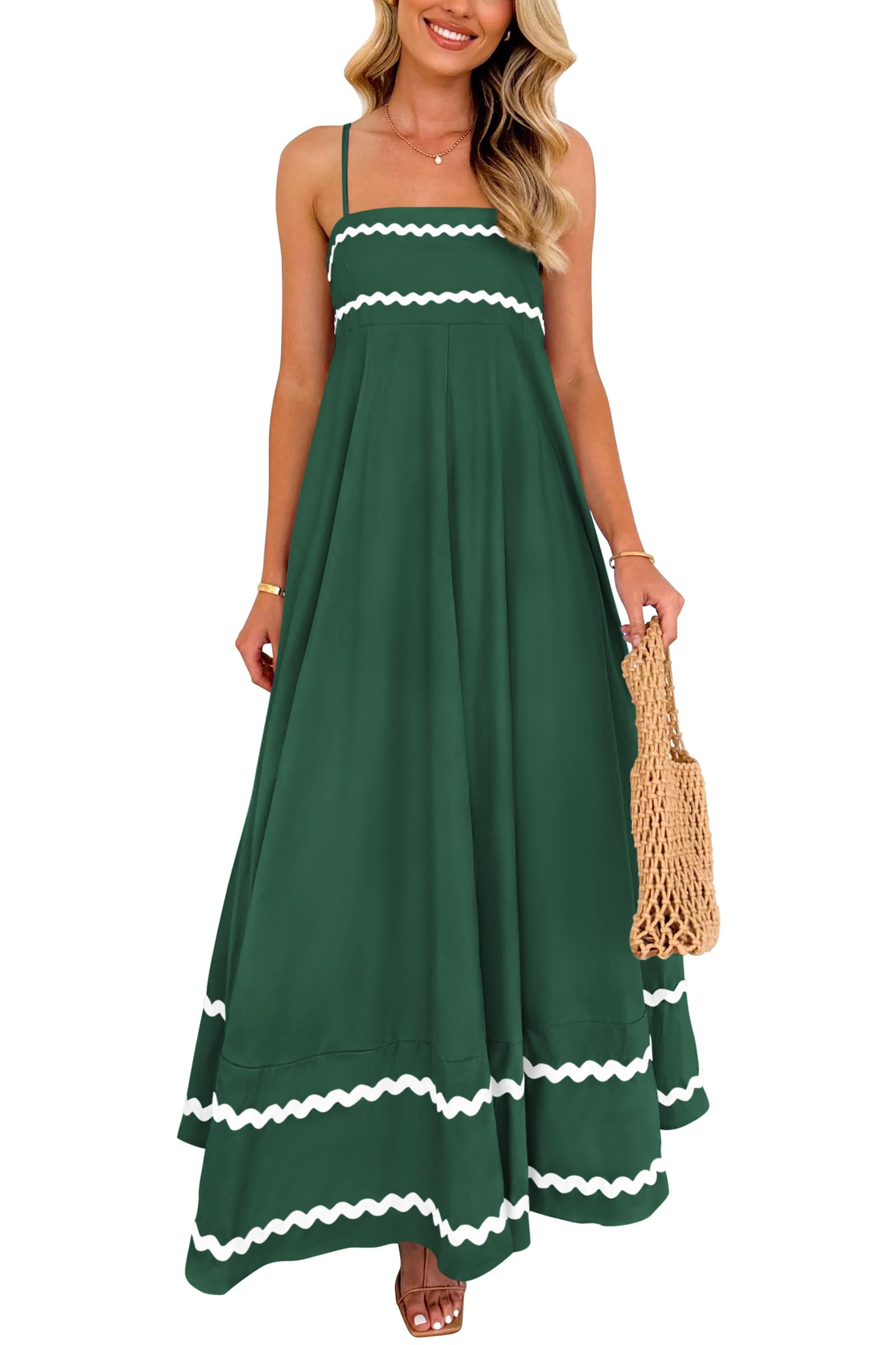 PRETTYGARDEN 2025 Women Summer Sleeveless Ruffle Sleeveless Ruffle Beach Maxi Dr