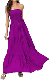 Women Strapless A Line Maxi Dress Tube Top Backless Casual Dress