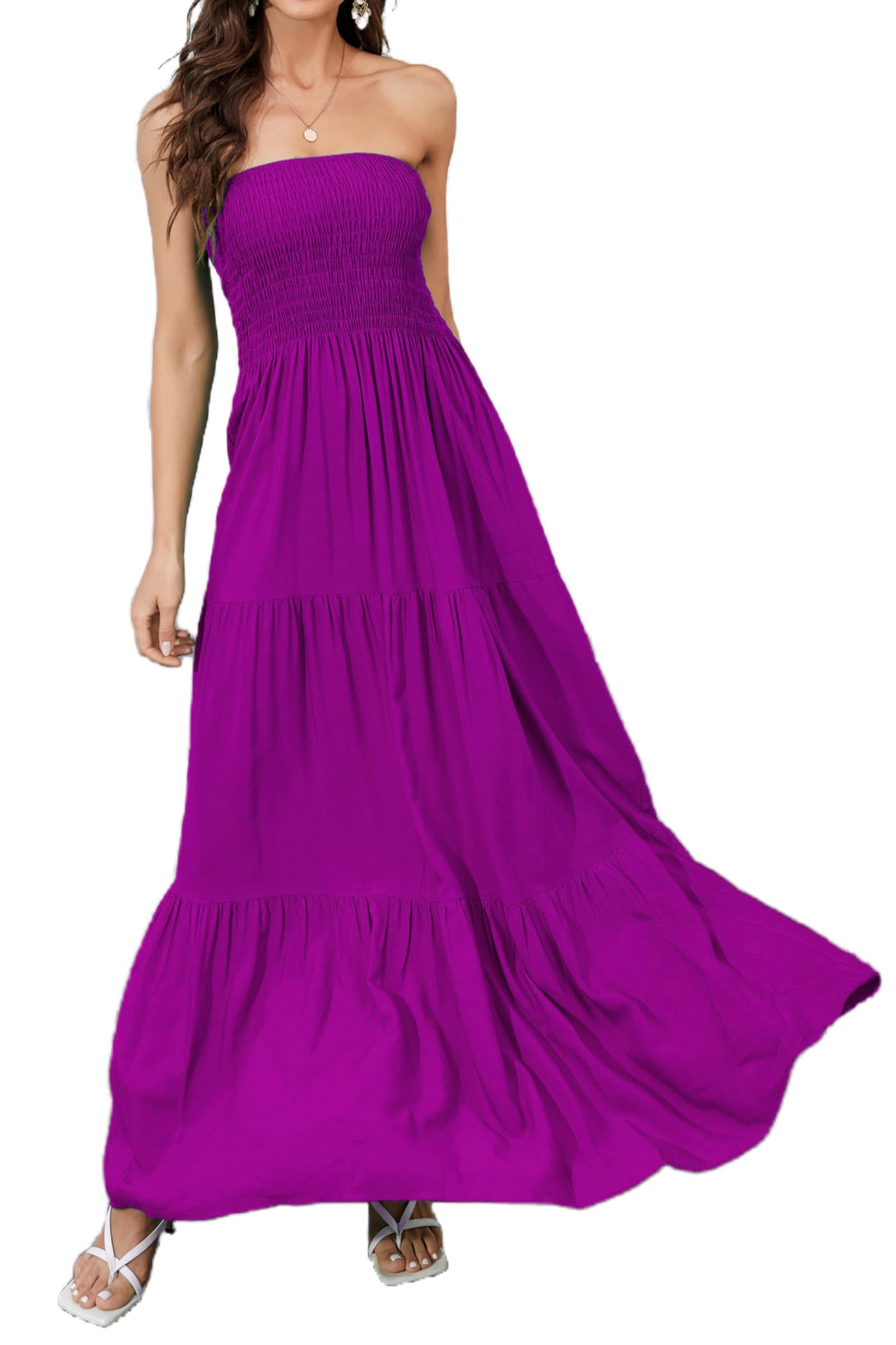 Women Strapless A Line Maxi Dress Tube Top Backless Casual Dress