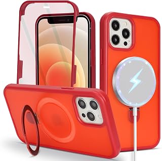 Cavor Custodia per iPhone 12 e 12 Pro, compatibile con Magsafe, custodia per iPhone 12 con pellicola protettiva con supporto, custodia magnetica protettiva per telefono, rosso