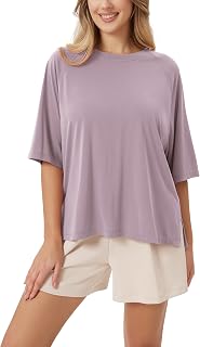 ODODOS Women's Side Split Tee Modal Soft Raglan Short Sleeve, Relaxed Fit Casual Lounge T-Shirts Yoga Tops