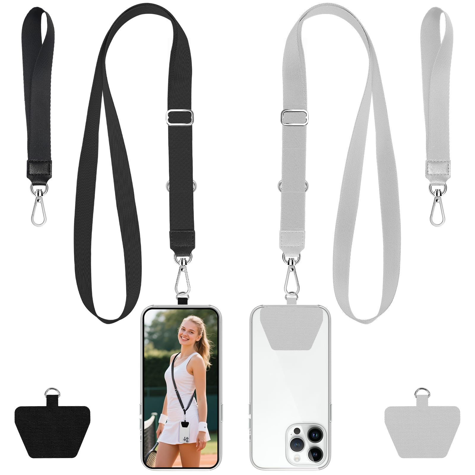 takyu Phone Lanyard, 2 Pack Crossbody Anti-Drop Neck and Wrist Strap with 2 Pcs 