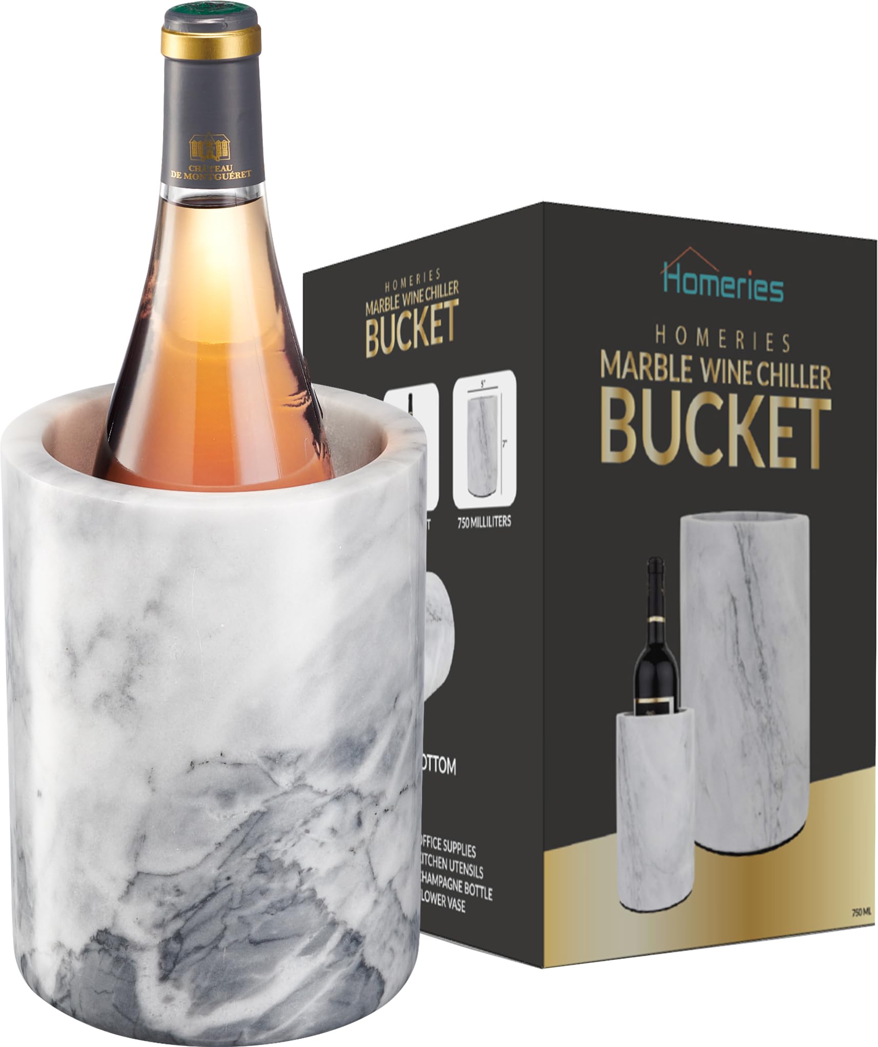Homeries Marble Wine Chiller Bucket - Wine & Champagne Cooler for Parties, Dinne