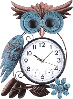 MUMTOP Outdoor Clock, Owl Clock for Patio Pool Garden Home Decor | Waterproof, Thermometer Combo, 14.56 Inch, Easy to Read