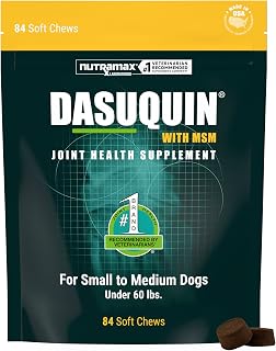 Nutramax Dasuquin MSM Joint Supplement, Small/Med Dogs, Soft Chews, 84ct | Glucosamine and Chondroitin, ASU & MSM, Dog Joint Support, For Dogs under 60 lbs, Vet-Recommended, Soft Chews