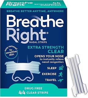 Breathe Right Nasal Strips, Extra Strength, Nasal Congestion, Clear, 44ct | Opens nose and increases nasal airflow, helps relieve nasal congestion for better breathing, drug-free, use anytime, anywhere