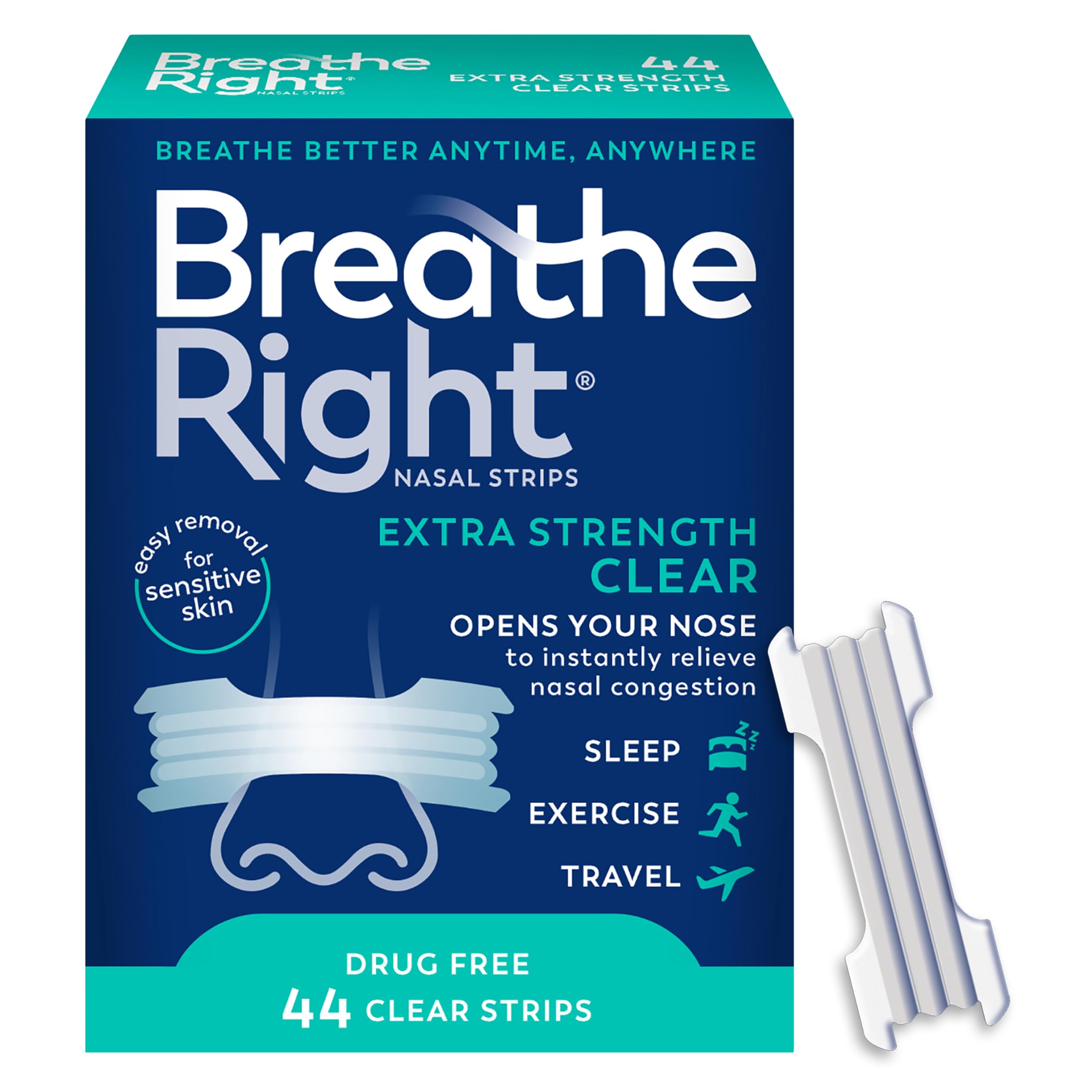 Breathe Right Nasal Strips, Extra Strength, Nasal Congestion, Clear, 44ct | Open