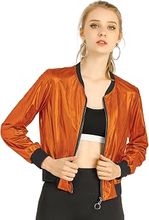 Allegra K Women's Basic Bomber Jacket with Floral Print High Neck French Pedestal Casual St Patrick's Day