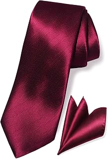 TaecMin Mens Tie Solid Ties for Men Herringbone Neckties and Pocket Squares Set for Business Casual